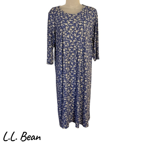 L.L. Bean Dresses & Skirts - L.L. Bean Navy Floral 3/4 Sleeves Dress MEDIUM/LARGE #CL